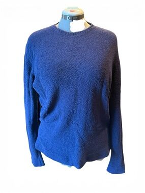 Massimo Dutti Textured Bouclé Knit Sweater - Navy Blue - Size Large